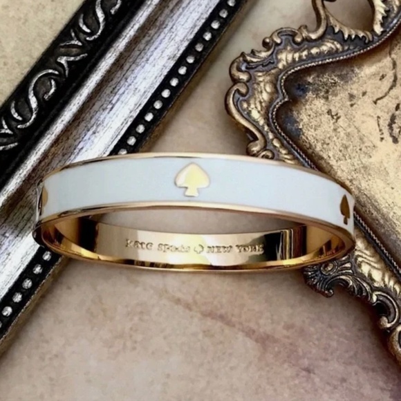 Kate Spade Spade Enamel Bangle Bracelet- Ivory Cream White w/ Dustbag Box - Picture 7 of 9
